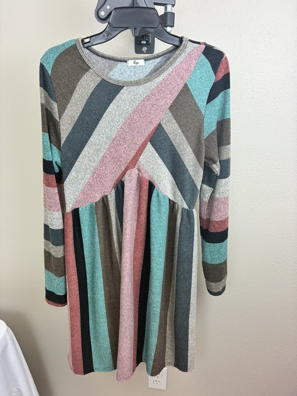 Egs California Women's Size XL Striped Long Sleeve Sweater Dress Babydoll